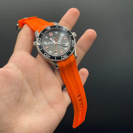 OM Orange Strap With Black Dial And Black Rotatable Bezel Automatic Watch
