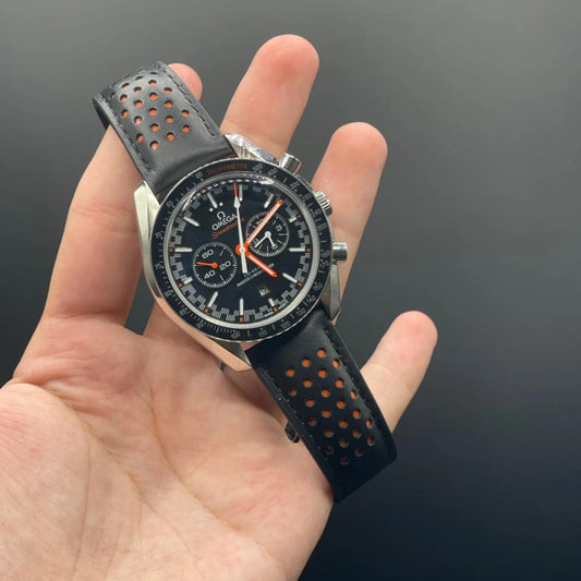 OM Black And Orange Strap With Black Chronograph Dial Automatic Watch