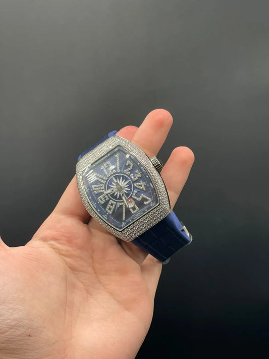 FM Blue Strap With Blue Diamond Dial With Diamond Bezel Automatic Watch