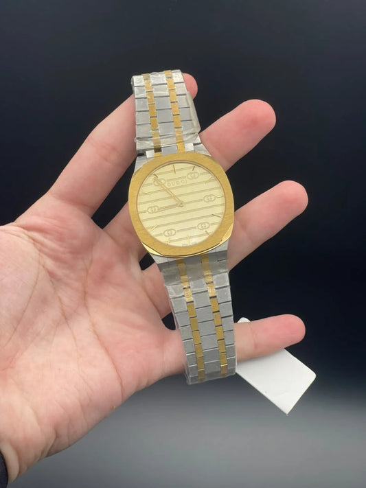 GCCI Two Tone Chain With Slim Golden Dial Quartz Watch