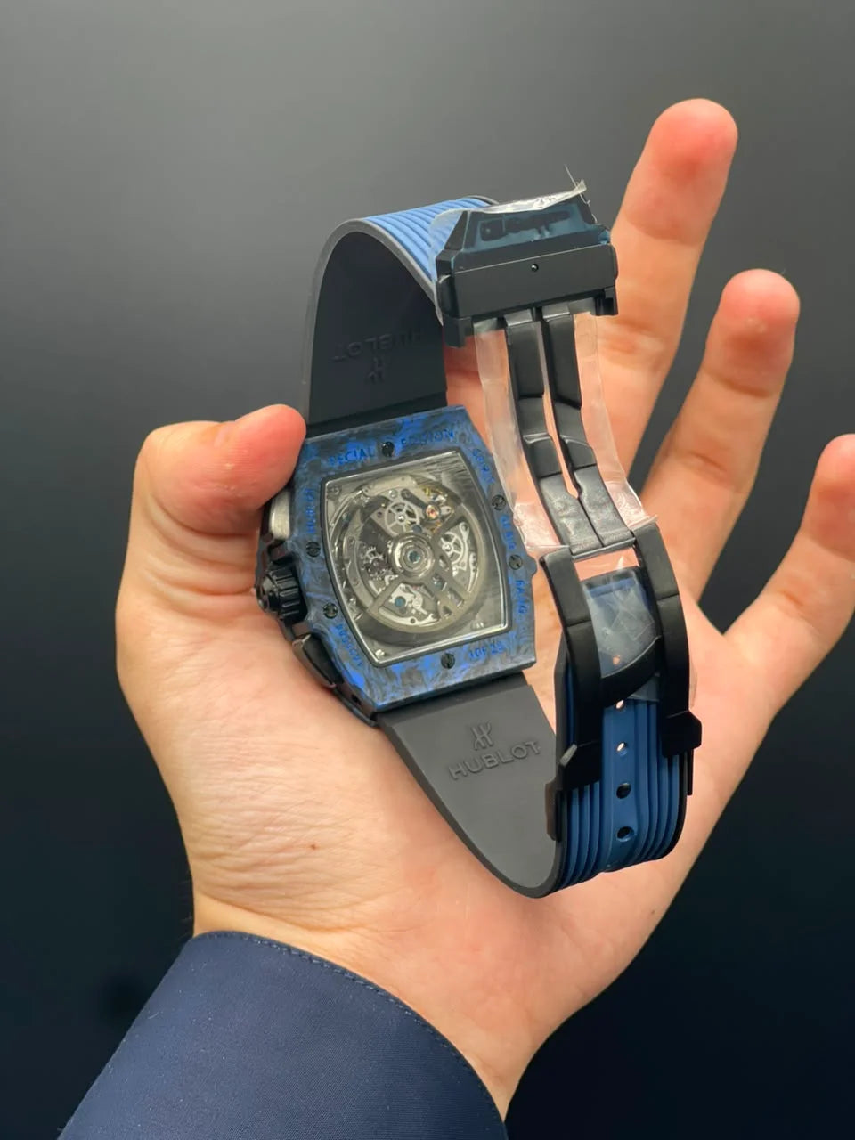 HB Blue Strap With Black Textured Chronograph Dial Automatic Watch