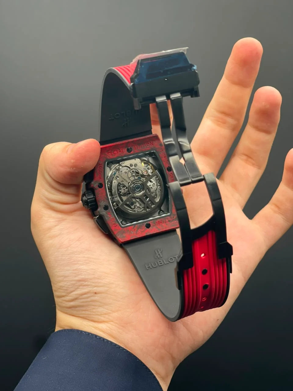 HB Red Strap With Black Textured Chronograph Dial Automatic Watch