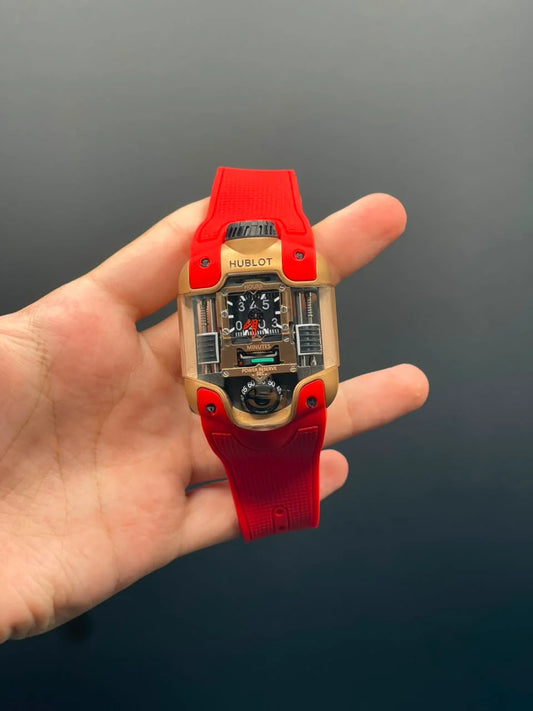 HB Red Strap With Golden Dial Automatic Watch