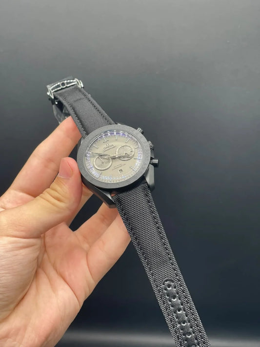 OM Black Strap With Matte Black Chronograph Dial Automatic Watch