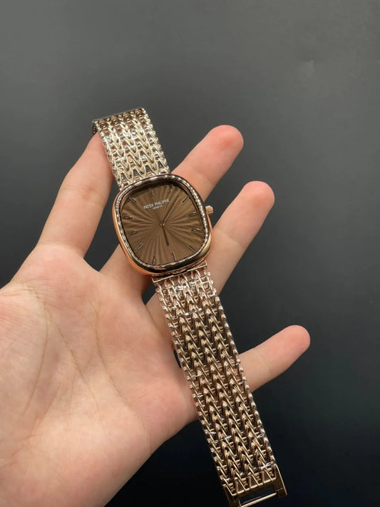PP Rose Gold Mesh Chain With Chocolate Dial Quartz Watch