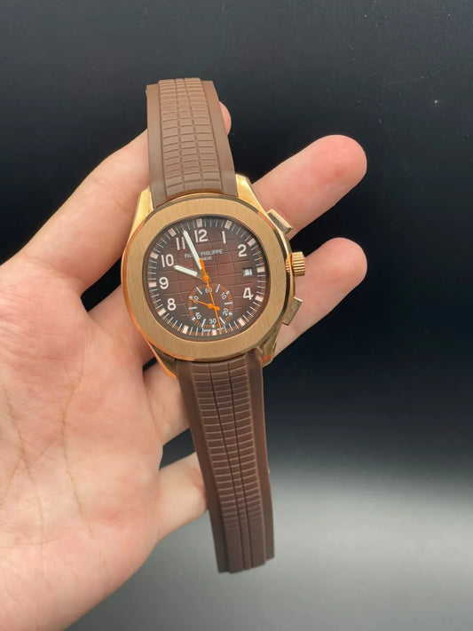 PP Brown Rubber Strap With Brown And Orange Dial Automatic Watch