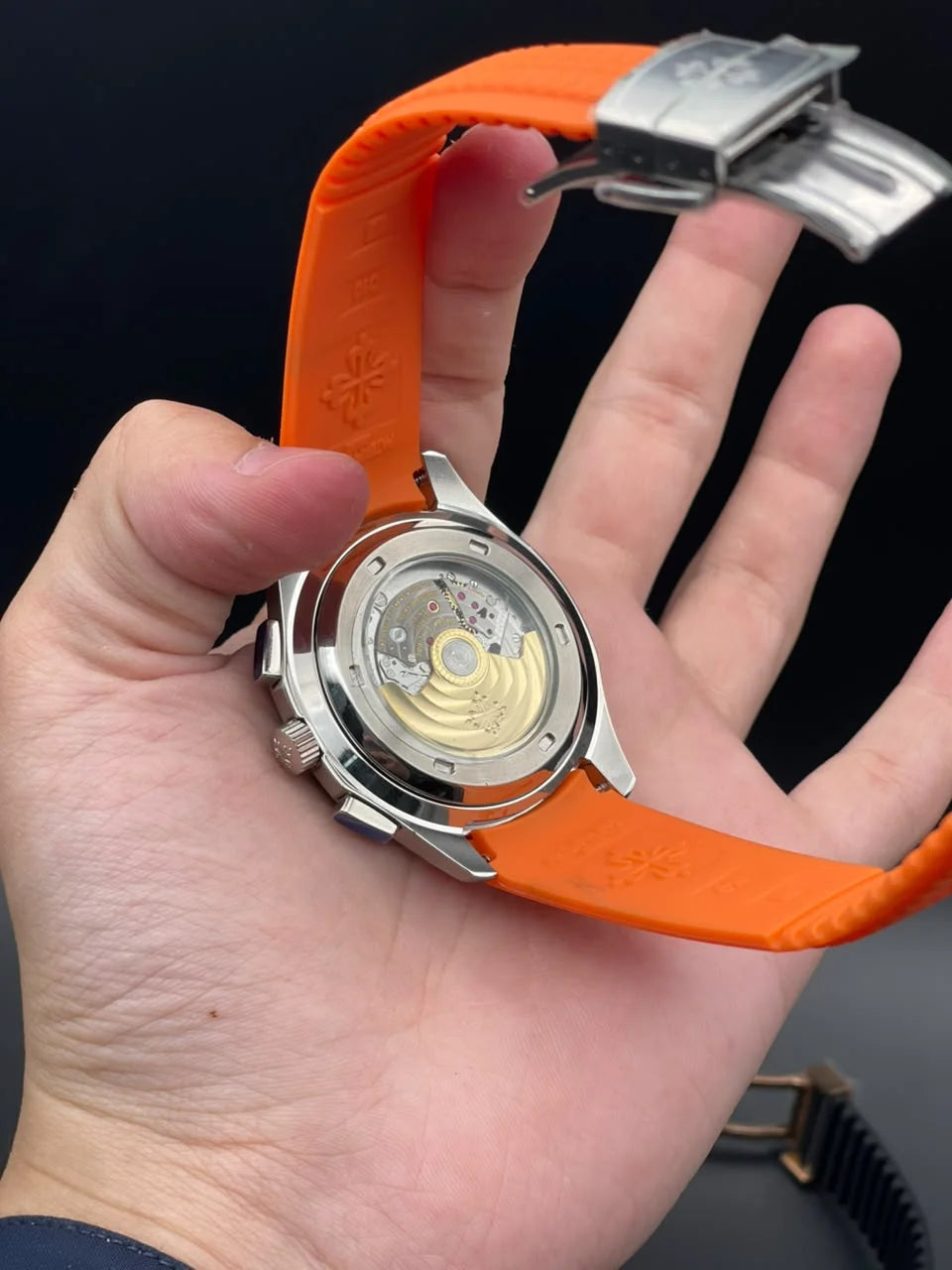 PP Orange Rubber Strap With Black Dial Automatic Watch