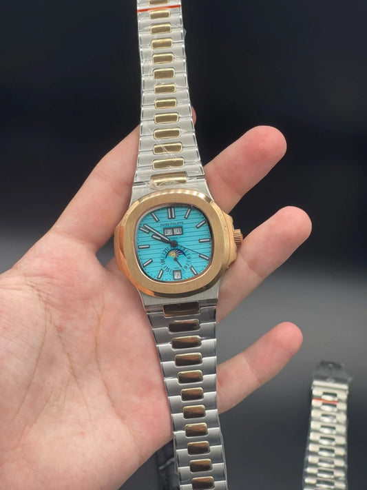 PP Two Tone Chain With Tiffany Blue Moonphase Dial Automatic Watch