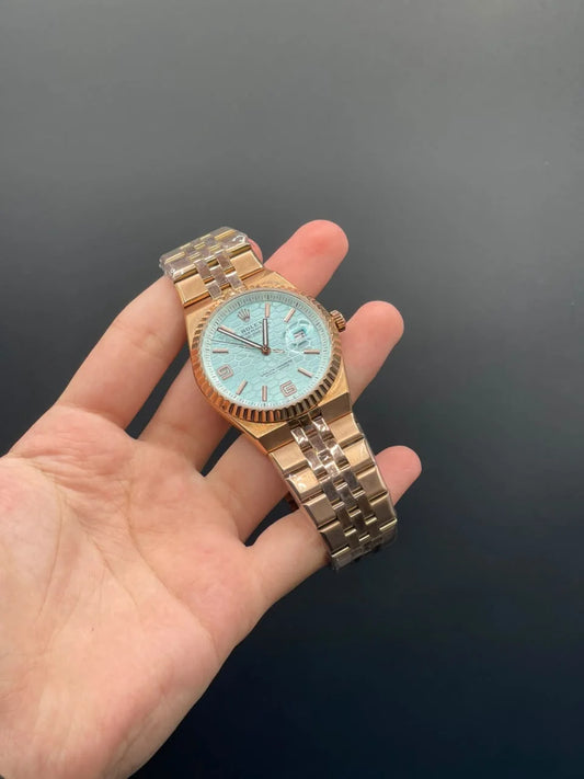RLX Rose Gold Chain With Tiffany Blue Dial Automatic Watch