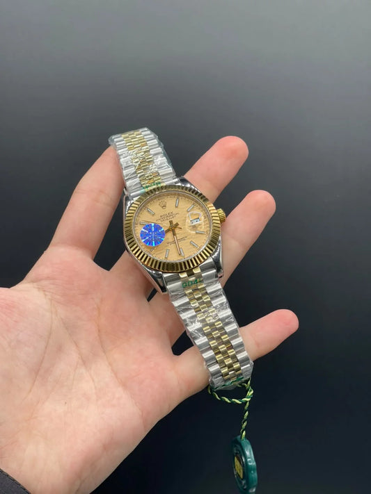 RLX Two Tone Jubilee Chain With Golden Textured Dial Automatic Watch