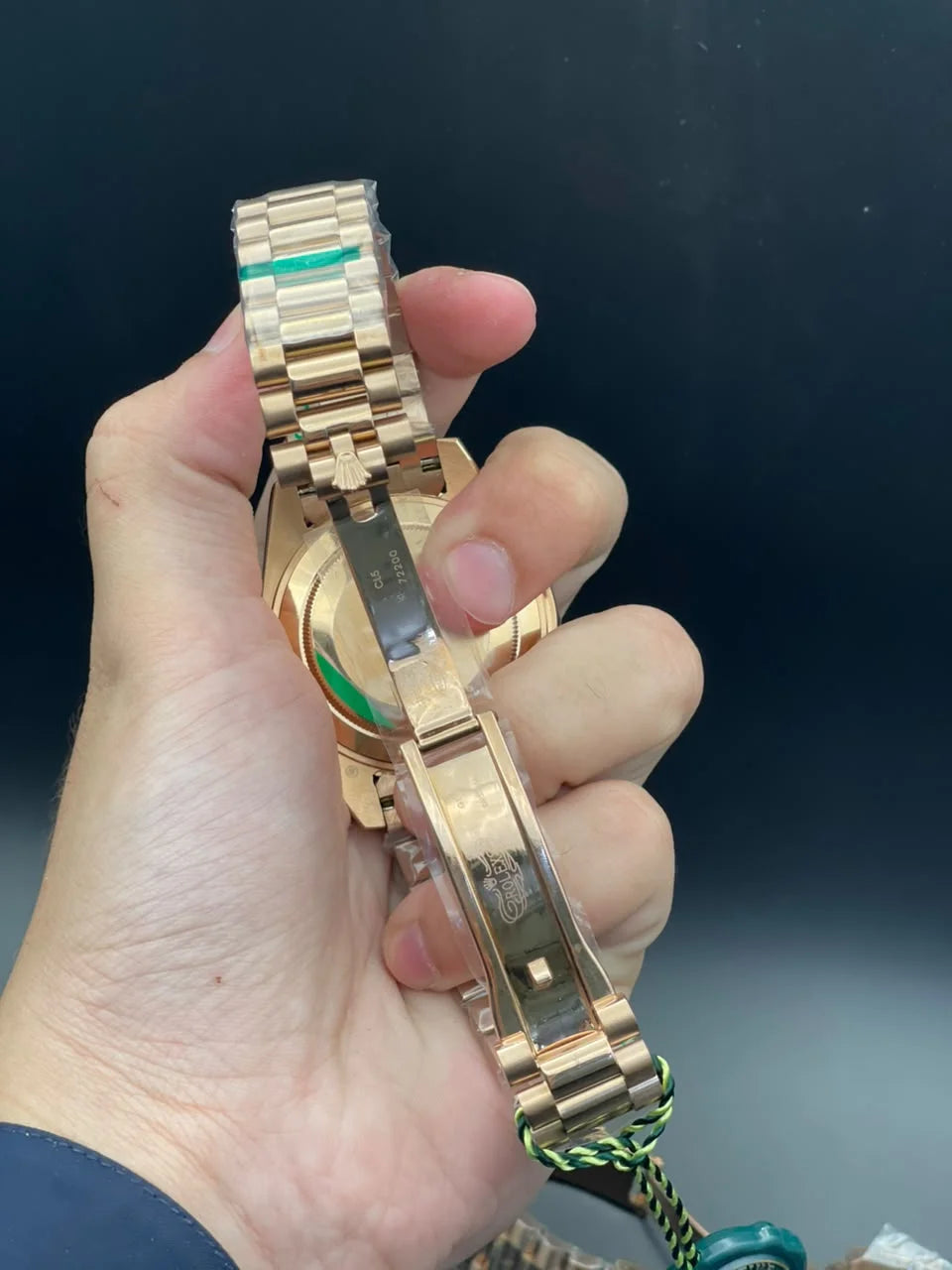 RLX Rose Gold Presidential Chain With Chocolate Day-Date Dial And Diamond Bezel Automatic Watch