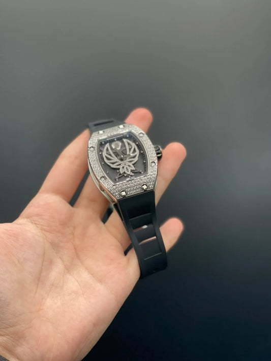 RM Black Strap With Black Diamond Dial And Bezel Automatic Watch
