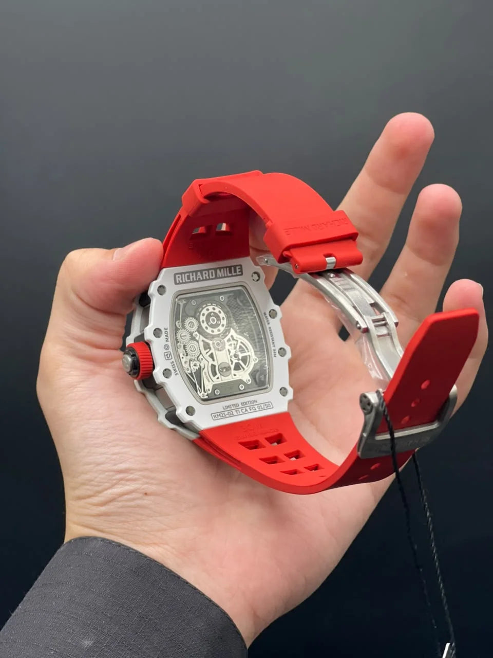 RM Red Strap With Black Tourbillion Dial With White Bezel Automatic Watch