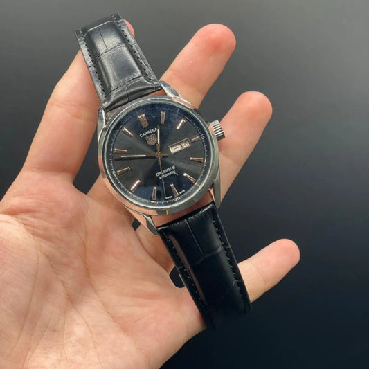 TAG Black Strap With Black Dial Carrera Calibre 5 Day-Date Watch