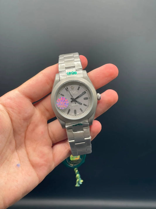 RLX Silver Oyster Chain With Gray And Black Textured Dial Automatic Watch