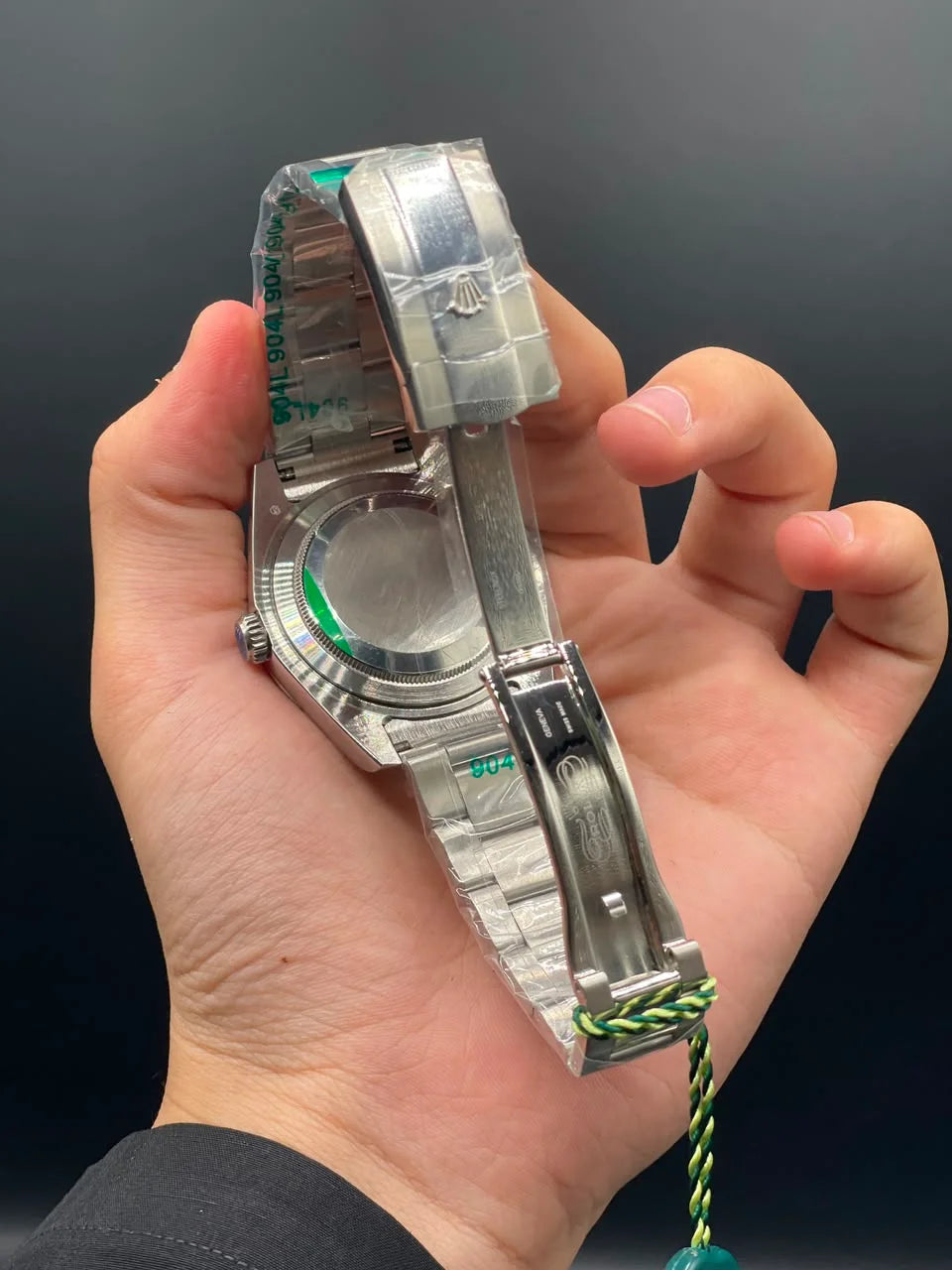 RLX Silver Oyster Chain With Green Dial Sky-Dweller Style Automatic Watch