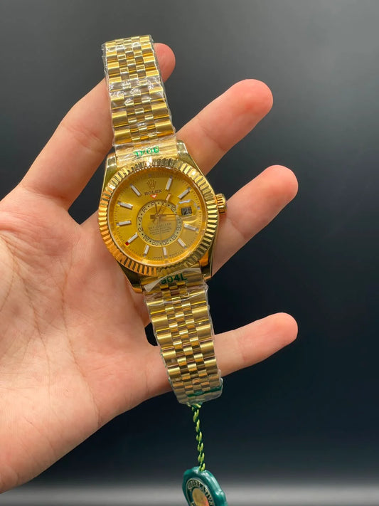 RLX Golden Jubilee Chain With Golden Dial Sky-Dweller Style Automatic Watch
