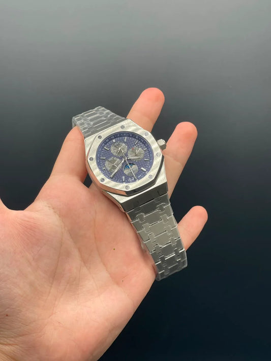 AP Silver Chain With Blue Dial Perpetual Calendar Automatic Watch