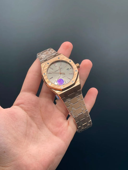 AP Rose Gold Chain With Plain Gray Dial Automatic Watch