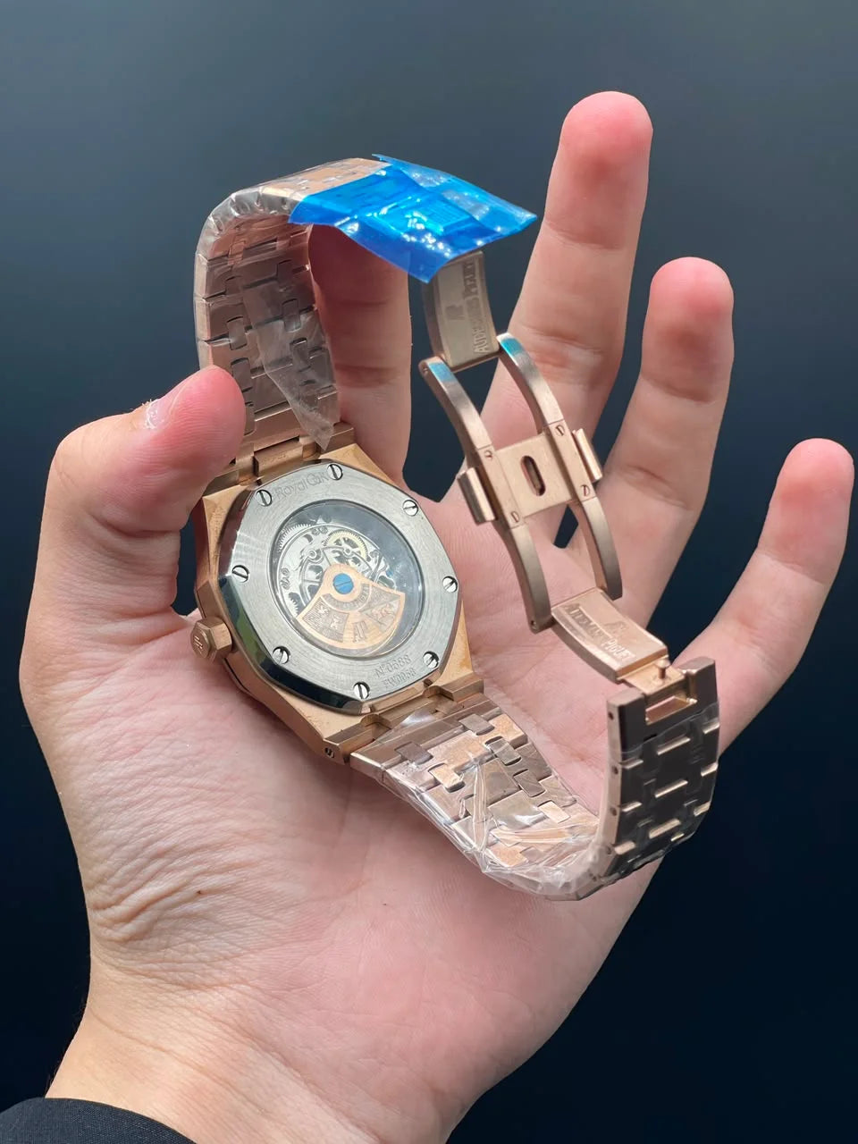 AP Rose Gold Chain With Blue Skeleton Dial Automatic Watch