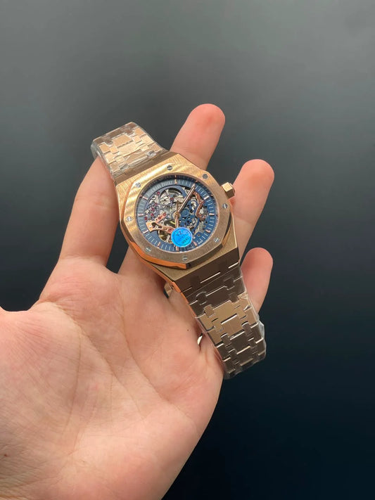 AP Rose Gold Chain With Blue Skeleton Dial Automatic Watch
