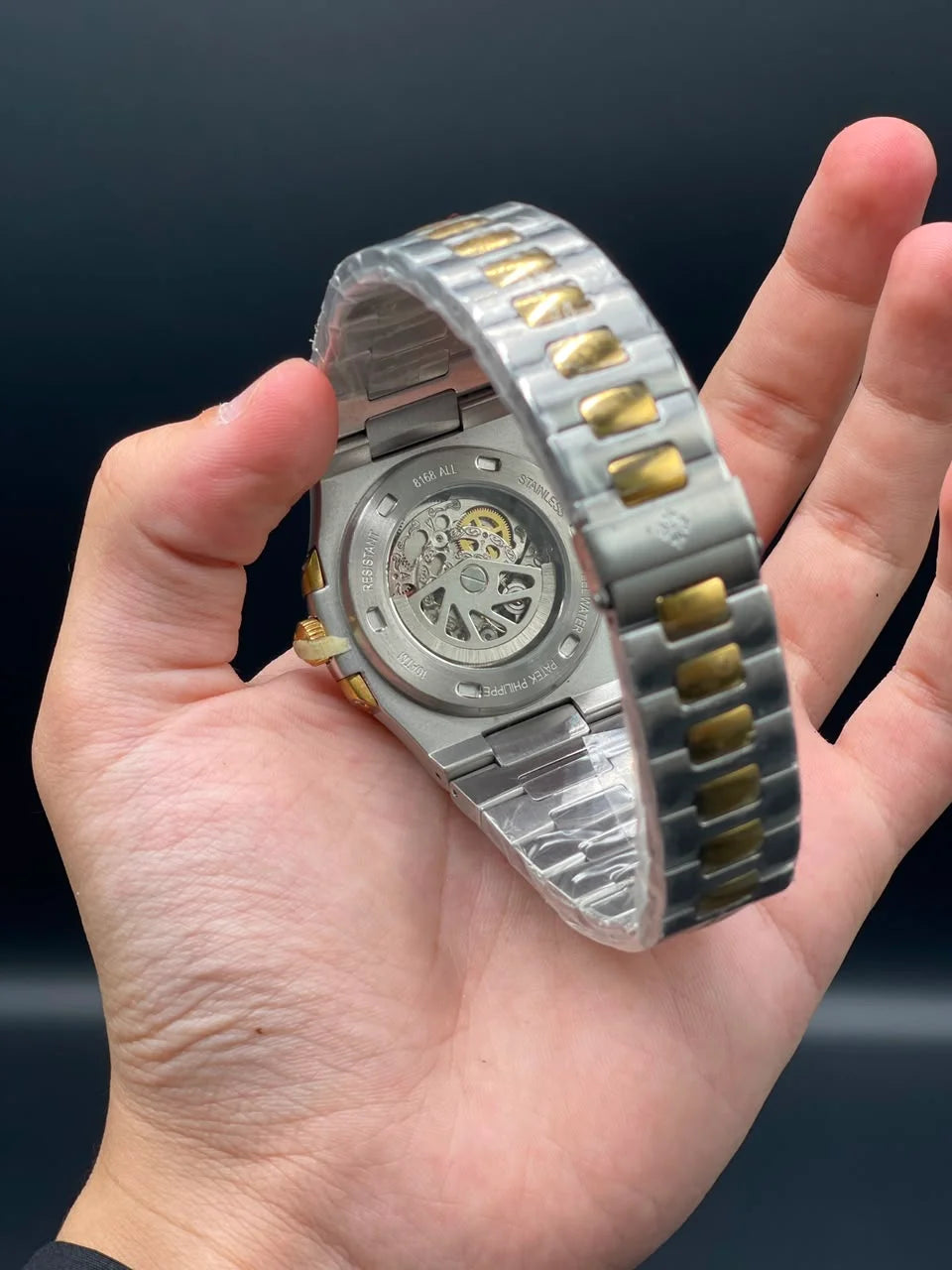 PP Two Tone Chain With Red Skeleton Dial Automatic Watch