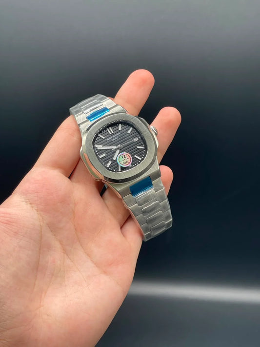 PP Silver Chain With Black Dial Automatic Watch