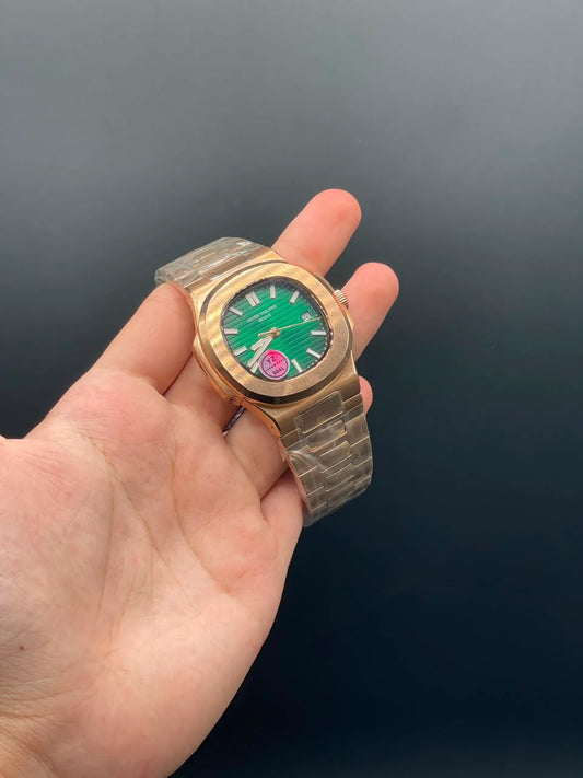 PP Rose Gold And Green Dial Automatic Watch