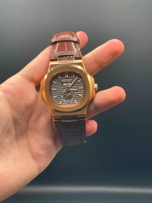 PP Brown Strap With Gray Moon Phase Dial Automatic Watch