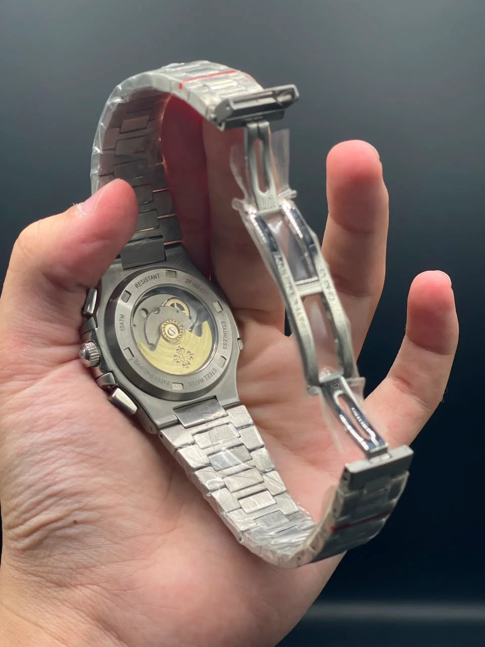 PP Silver Chain With White Chronograph Dial Automatic Watch