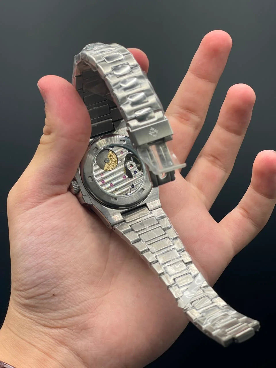 PP Silver Chain With Blue Power Reserve Dial Mechanical Watch