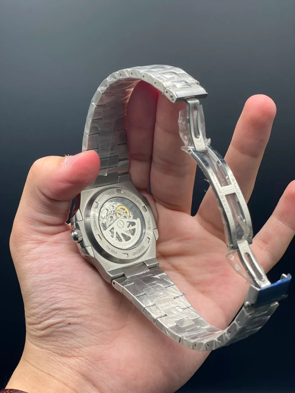PP Silver Chain With Blue Skeleton Dial Automatic Watch