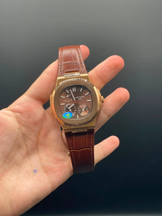 PP Brown Strap With Chocolate Power Reserve Dial Mechanical Watch
