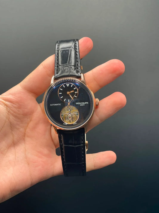 PP Black Strap With Black Open Heart Dial Automatic Watch