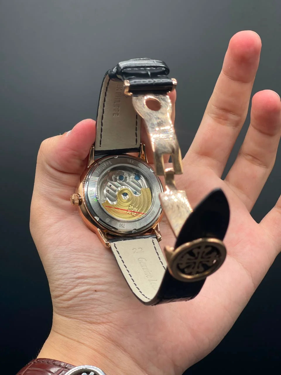 PP Black Strap With Black Open Heart Dial Automatic Watch
