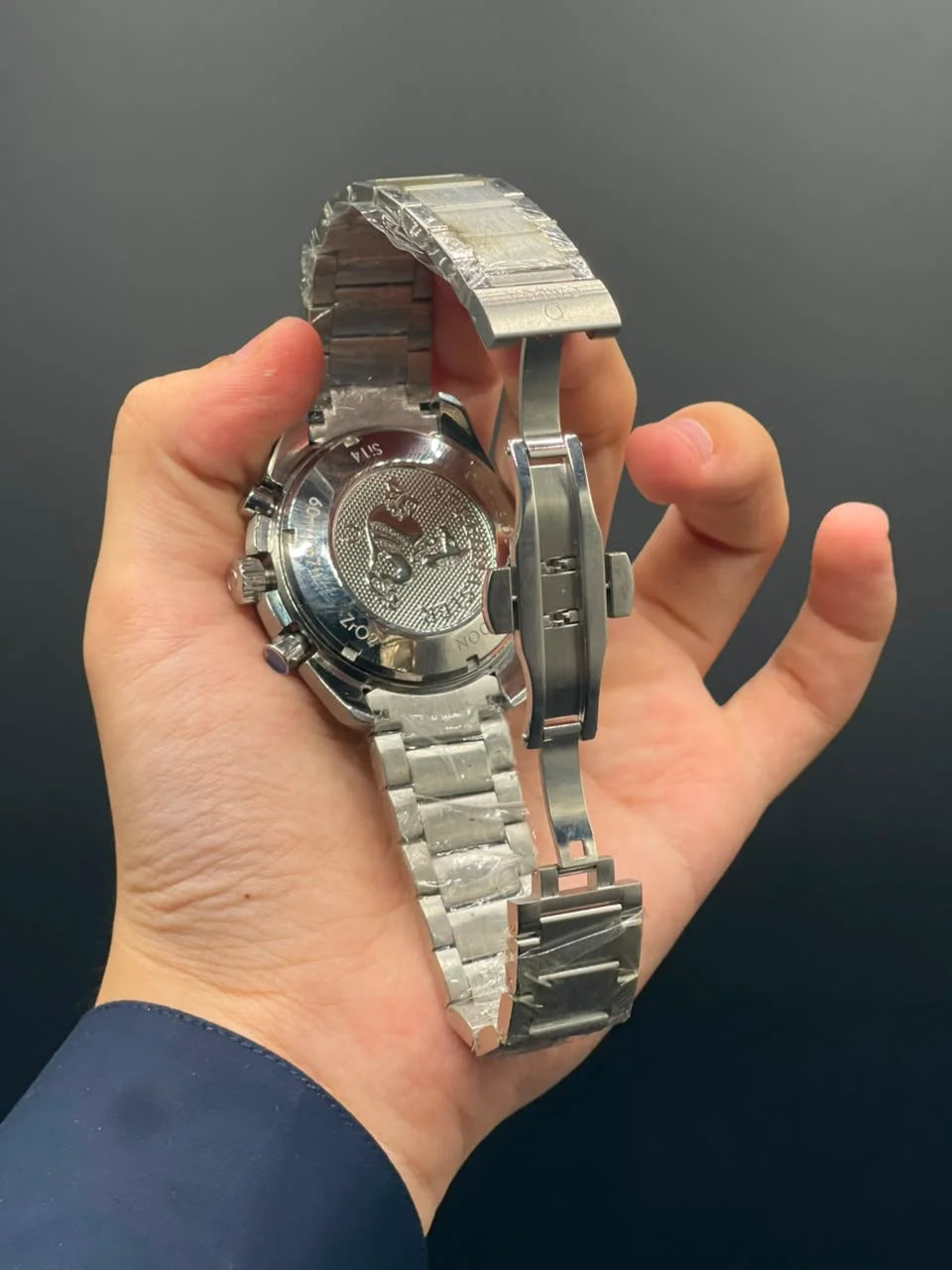 OM Silver Chain With Black Chronograph Dial Automatic Watch