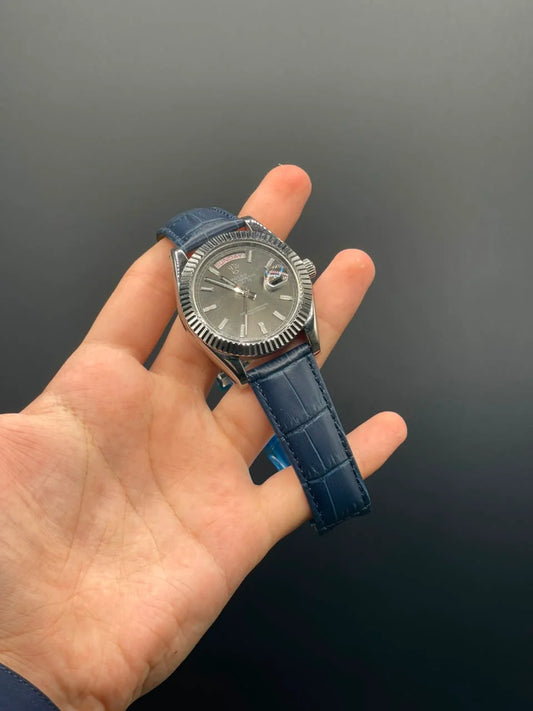 RLX Blue Strap With Gray Day-Date Dial Automatic Watch