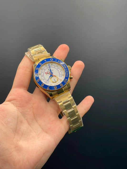 RLX Golden Chain With White Dial And Blue Bezel Automatic Watch