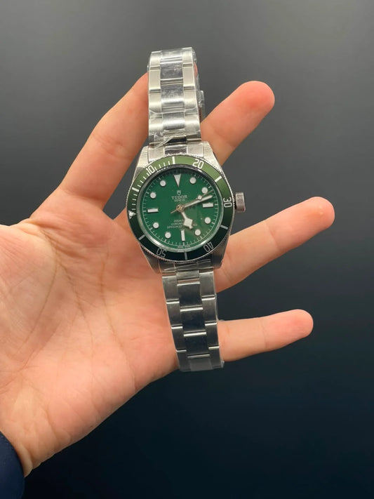 TDR Silver Chain with Green Dial and Green Rotatable Bezel Automatic Watch