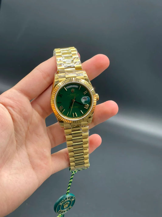 Golden Presidential Chain with Money Green Day-Date Dial Automatic Watch
