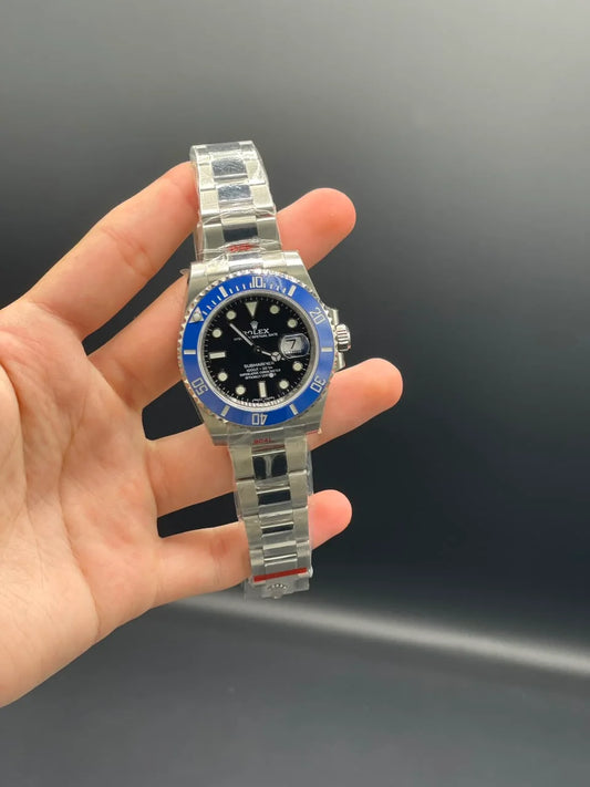 Silver Oyster Chain with Black Dial and Blue Rotatable Bezel Automatic Watch