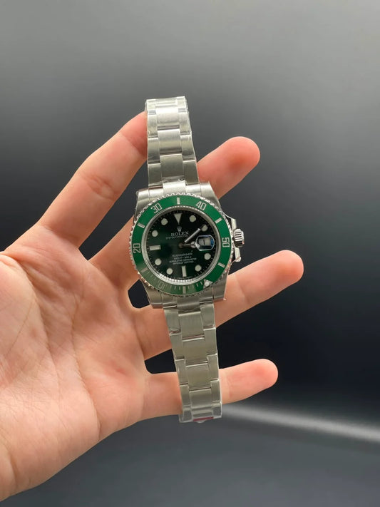 Silver Oyster Chain with Green Dial and Green Rotatable Bezel Automatic Watch