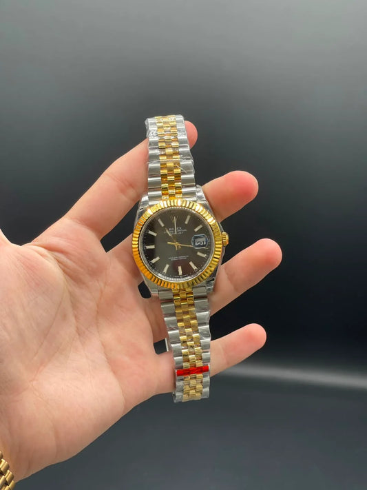 Two Tone Jubilee Chain with Black Datejust-Style Dial Automatic Watch