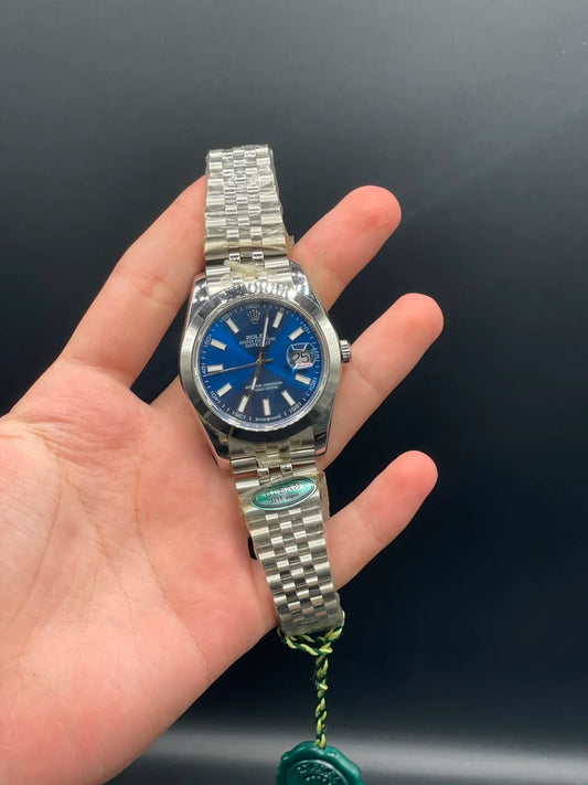 Silver Jubilee Chain with Blue Datejust-Style Dial and Plain Bezel Automatic Watch