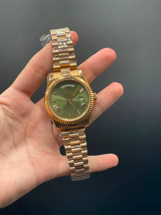 Rose Gold Presidential Chain with Olive Green Day-Date Dial Automatic Watch