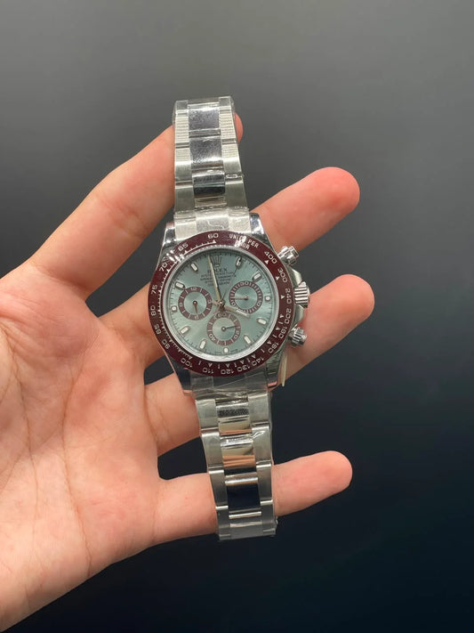 Silver Chain with Blue Daytona-Style Dial Automatic Watch