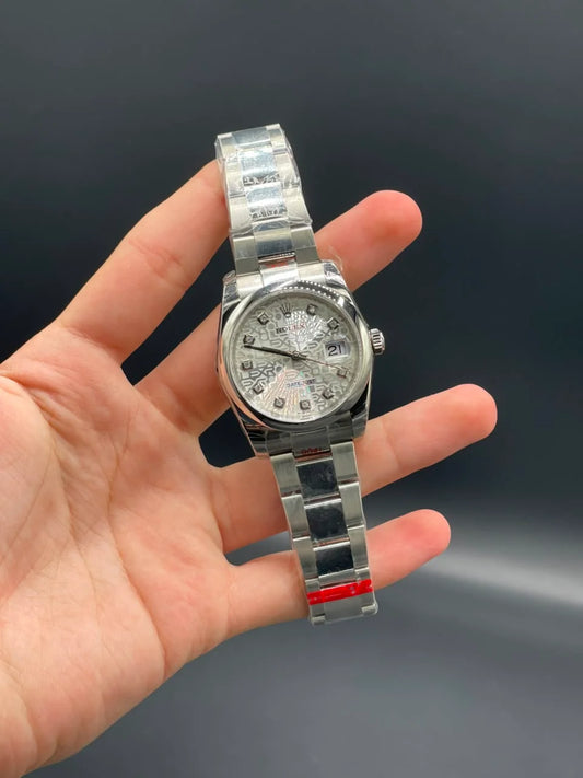 Rlx Silver Oyster Chain With White Date-Just Textured Dial Automatic Watch