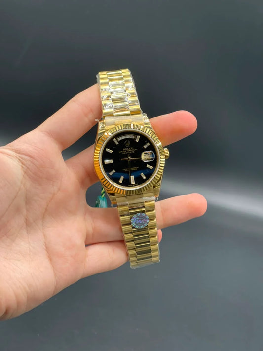 Rlx Golden Presidential Chain With Golden Day-Date Dial With Blue Line Automatic Watch