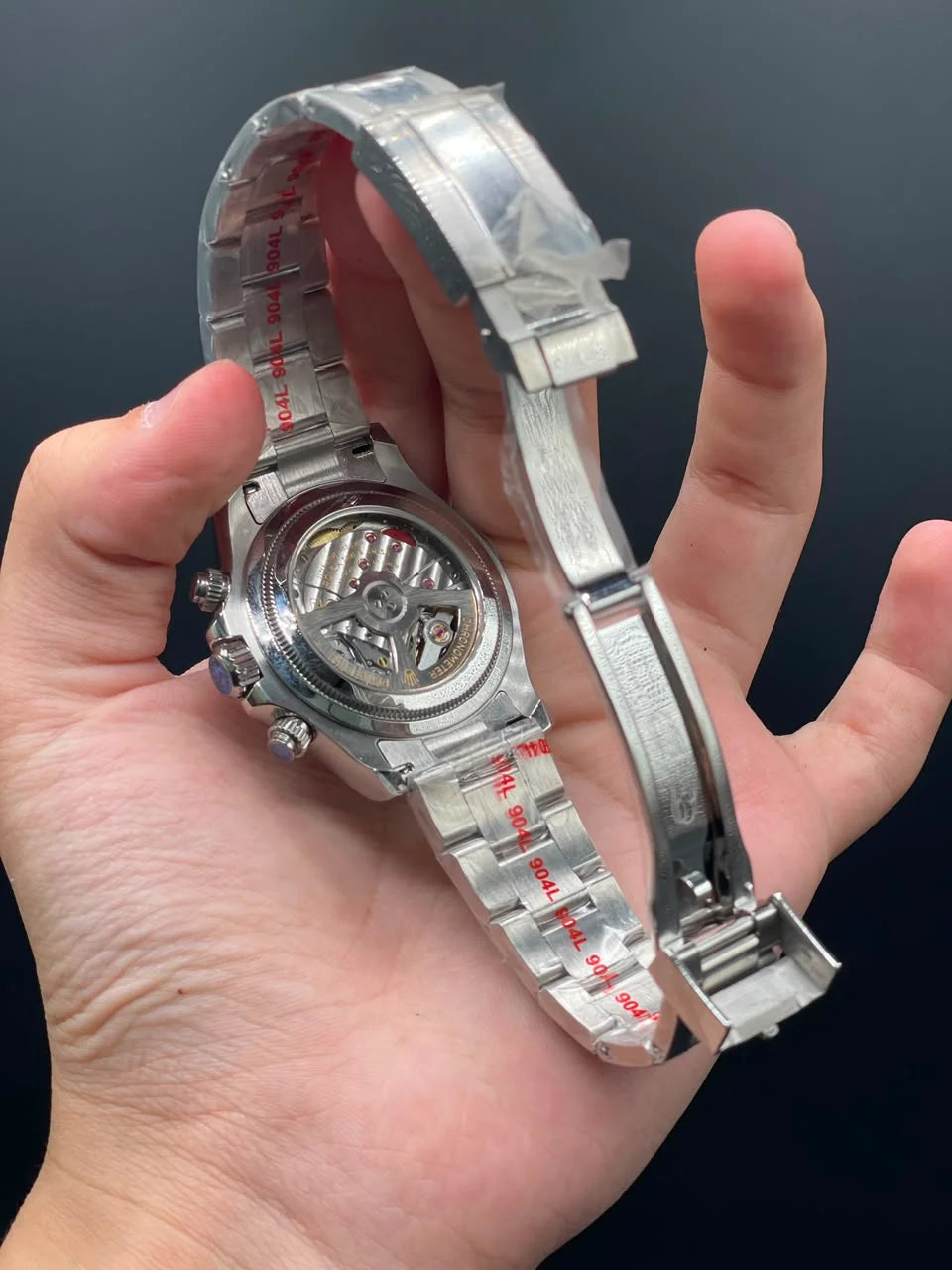 Silver Chain With Pink Chronograph Dial Automatic Watch