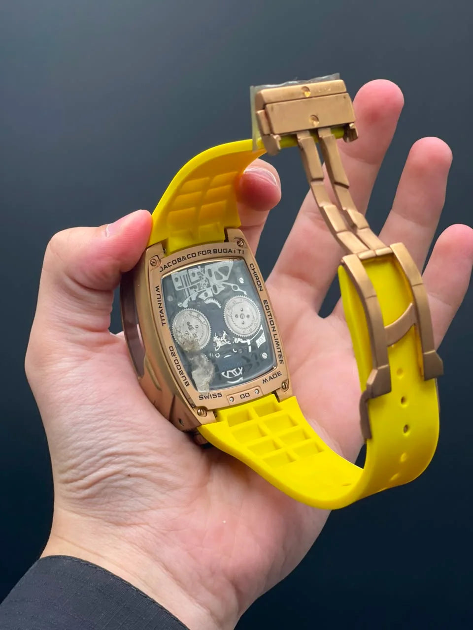 Jacob Yellow Strap With Engine Dial With Rose Gold Bezel Automatic Watch